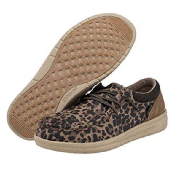 Hey Dude Leather Polly Leo Nut Sneakers Size 7 - Picture 1 of 4